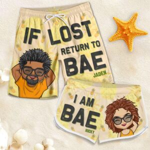 Classic Touch Beach Short If Lost, Return To My Bae - Personalized Couple Beach Shorts - Gift For Couples, Husband Wife Set of 2