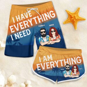 Lively Design Beach Short I'm Everything He Need - Personalized Couple Beach Shorts - Gift For Couples, Husband Wife Set of 10