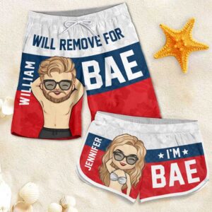 Classic Touch Beach Short Will Remove For Bae - Personalized Couple Beach Shorts - Gift For Couples, Husband Wife Set of 2