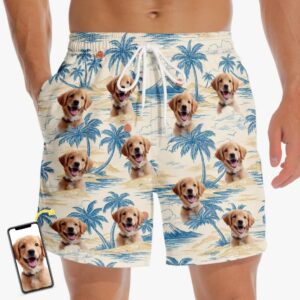 Classic Touch Beach Short Custom Photo Tropic Like It’s Paw-Sible - Dog & Cat Personalized Custom Tropical Hawaiian Aloha Men Beach Shorts - Summer Vacation Gift For Pet Owners, Pet Lovers Set of 4