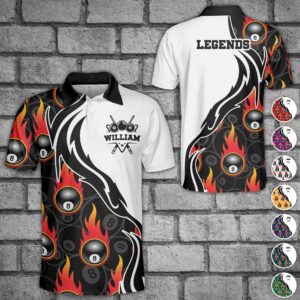 Today’s Treasure Polo Shirt Billiard 8 Ball Flaming Pattern Polo Shirt - Custom Polo Shirt Set of 3
