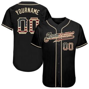 Stand-out from crowd Jersey Shirt-Custom Black Vintage USA Flag-Cream Authentic Baseball Jersey-set of 3
