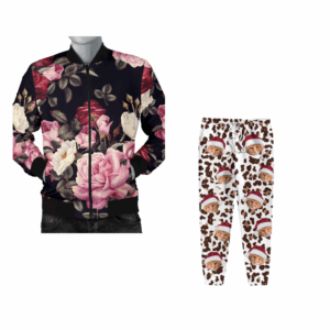 Combo Personalized Beautiful Rose Floral Jacket and Cat Sweatpants