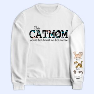 Vacation Vibe Sweatshirt This Cat Mom Wears Her Heart - Gift For Cat Lovers - Personalized Sweatshirt With Sleeve Imprint