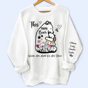 Dynamic Hue Sweatshirt Floral Mama Bear - Birthday, Loving Gift For Mom, Mother, Grandma, Grandmother - Personalized Unisex Sweatshirt With Design On Sleeve Set of 4