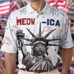 Made to Shine Polo Shirt Patriotic Meowica - Personalized Photo Polo Shirt Set of 2
