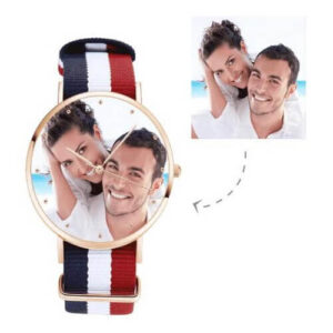 Stand-out from crowd Personalized Watch Set of 3 - Unisex Rose Goldtone Photo Watch Color Nylon Strap