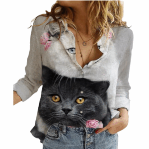 Animal 3D Printing Women's Long Sleeve Button Shirt