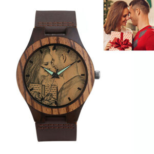 Retro Style Personalized Watch - Personalized Zebra Ebony Wooden Photo Watch