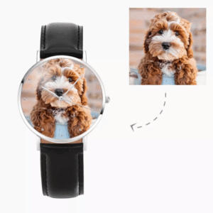 Attractive Color Personalized Watch Set of 3 - Womens Photo Watch Black Leather Strap