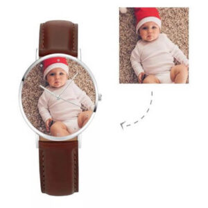 Stand-out from crowd Personalized Watch Set of 3 - Womens Photo Watch Brown Leather Strap