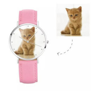 Stand-out from crowd Personalized Watch Set of 3 - Womens Photo Watch Pink Leather Strap