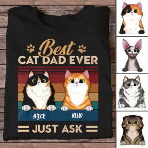 Classic Touch T-shirt Cat Lovers - Best Cat Dad Ever Just Ask - Personalized Black Unisex T-Shirt Set of 4