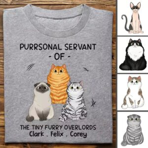 Classic Touch T-shirt Cat Lovers - Purrsonal Servant Of Cartoon Sitting Cats - Personalized Unisex T-shirt