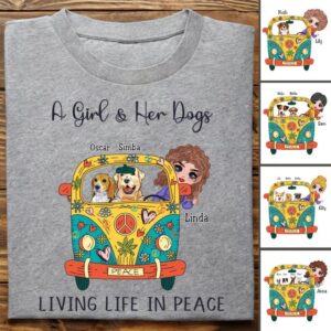Classic Touch T-shirt Dog Lover - A Girl And Her Dogs Living Life In Peace - Personalized Unisex T-Shirt Set of 2