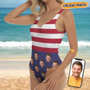 Upload Face Photo With Flag Pattern Swimsuit