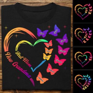 Classic Touch T-shirt Grandma - First Mom Now Grandma With Butterfly - Personalized T-Shirt Set of 4