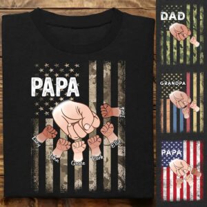 Lively Design T-shirt Grandpa / Dad - Papa Grandkids Hands Flag - Personalized T-shirt Set of 3