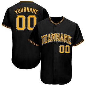 Custom Made Jersey Shirt-Custom Black Gold-White Baseball Jersey