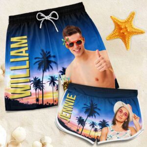 Lively Design Beach Short Custom Photo Summer Time - Funny Personalized Custom Tropical Hawaiian Aloha Couple Beach Shorts - Summer Vacation Gift, Birthday Party Gift For Husband Wife Set of 10