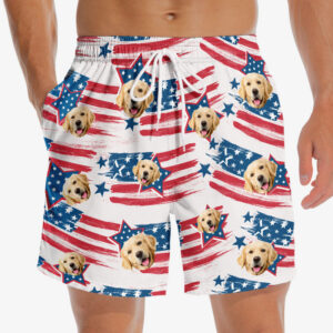 Lively Design Beach Short Custom Photo Stars, Stripes & Everything Nice - Dog & Cat Personalized Custom Patriotic Men Beach Shorts - Independence Day, 4th Of July, Summer Vacation Gift, Birthday Party Gift For Pet Owners, Pet Lovers Set of 4