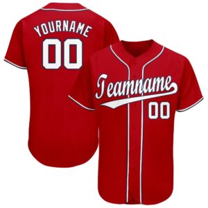 Custom Made Jersey Shirt-Custom Red White-Navy Baseball Jersey